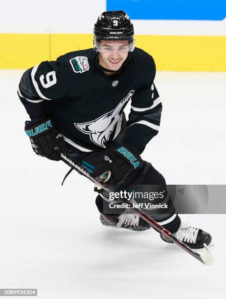 Clayton Keller of the Arizona Coyotes skates during the 2019 Honda NHL All-Star Game at SAP Center on January 26, 2019 in San Jose, California.