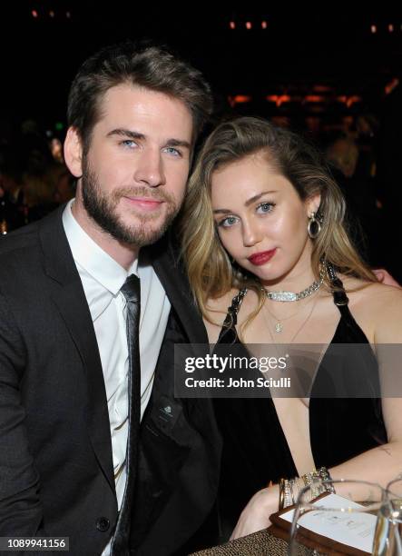 Honoree Liam Hemsworth and Miley Cyrus attend the 2019 G'Day USA Gala at 3LABS on January 26, 2019 in Culver City, California.