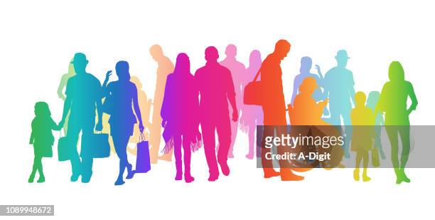 adding diversity rainbow silhouettes - clip art family stock illustrations