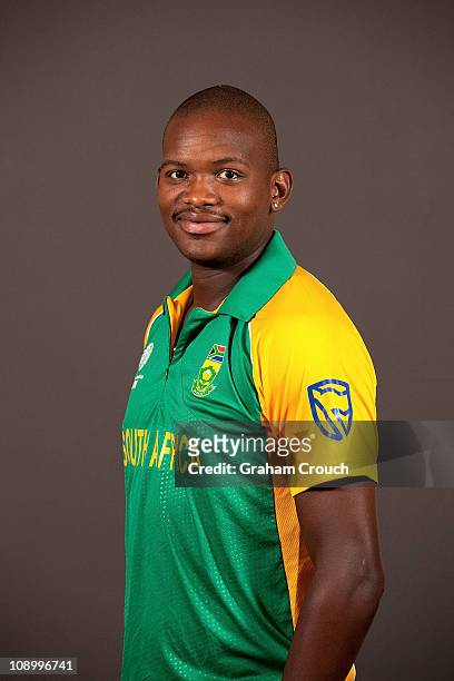 Lonwabo Tsotsobe of South Africa poses during a portrait session ahead of the 2011 ICC World Cup at the Sheraton Hotel and Towers on February 11,...