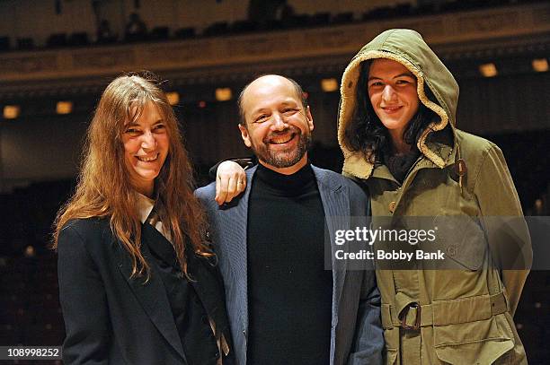 Patti Smith, Michael Dorf, producer of The Music of Neil Young, and Jesse Smith, Patti Smith's daughter at rehearsals for The Music of Neil Young at...