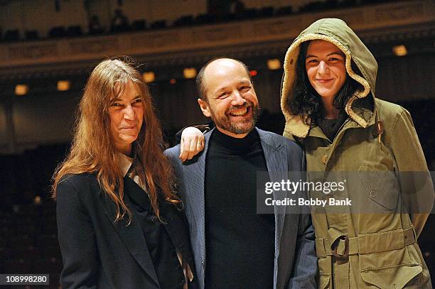 Patti Smith, Michael Dorf, producer of The Music of Neil Young, and Jesse Smith, Patti Smith's daughter at rehearsals for The Music of Neil Young at...