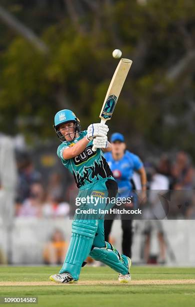 Grace Harris of the Heat bats during the Womens Big Bash League match between the Brisbane Heat and the Adelaide Strikers at Harrup Park on January...