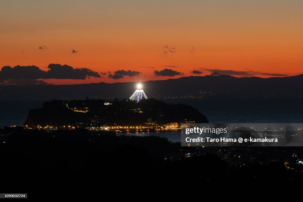 Enoshima Island in Japan in the sunset