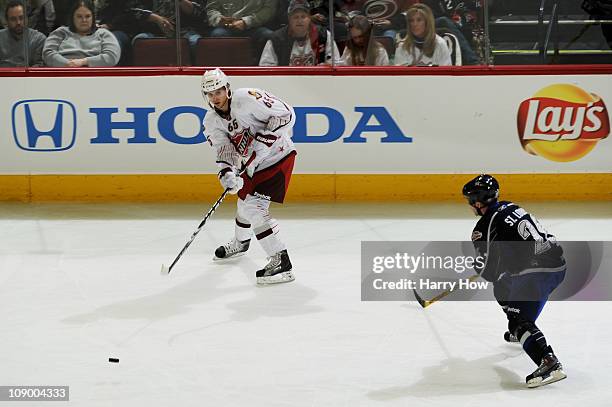 Martin St. Louis of the Tampa Bay Lightning and Team Lidstrom plays against Erik Karlsson of the Ottowa Senators and Team Staal in the 58th NHL...