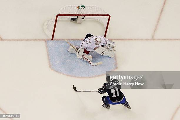 Loui Eriksson of the Dallas Stars and Team Lidstrom shoots against Carey Price of the Montreal Canadiens and Team Staal in the 58th NHL All-Star Game...