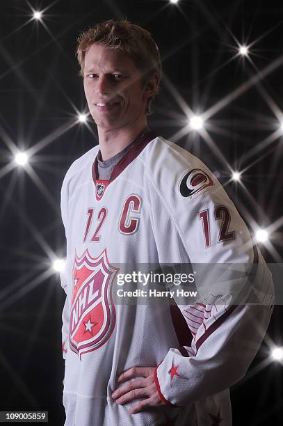 Eric Staal of the Carolina Hurricanes poses for a portrait before the 58th NHL All-Star Game at RBC Center on January 30, 2011 in Raleigh, North...