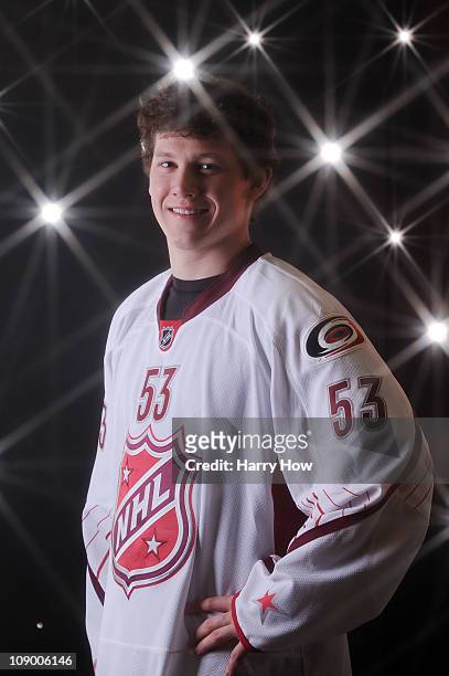 Jeff Skinner of the Carolina Hurricanes poses for a portrait before the 58th NHL All-Star Game at RBC Center on January 30, 2011 in Raleigh, North...