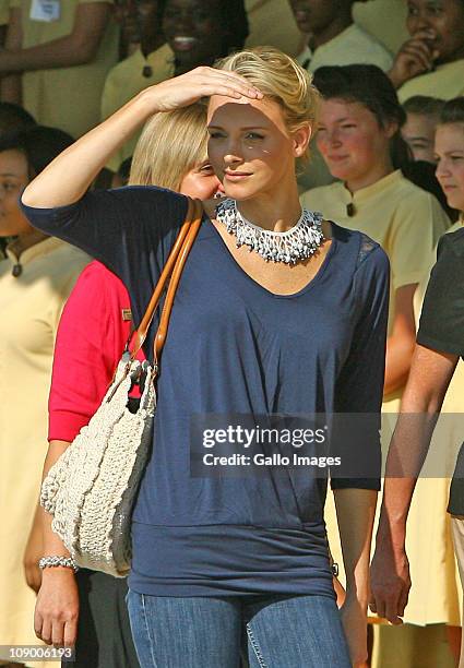 Former South African Olympic swimmer and future Princess of Monaco Charlene Wittstock during a visit St Johns Diocesan School for Girls in...