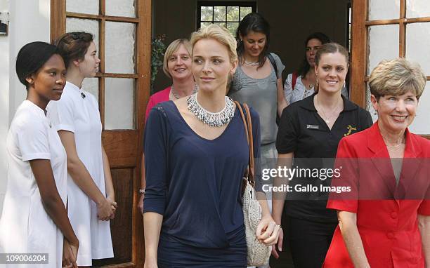 Former South African Olympic swimmer and future Princess of Monaco Charlene Wittstock during a visit St Johns Diocesan School for Girls in...