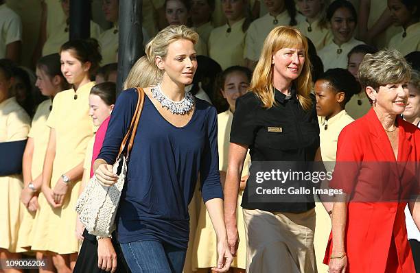 Former South African Olympic swimmer and future Princess of Monaco Charlene Wittstock during a visit St Johns Diocesan School for Girls in...