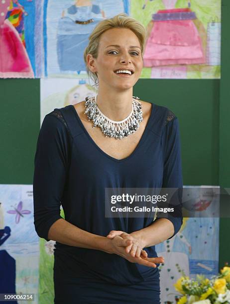 Former South African Olympic swimmer and future Princess of Monaco Charlene Wittstock during a visit St Johns Diocesan School for Girls in...