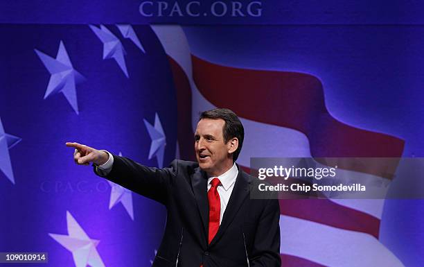 Former Minnesota Governor Tim Pawlenty addresses the Conservative Political Action Conference at the Marriott Wardman Park February 11, 2011 in...