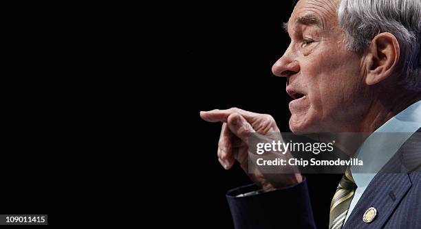 Rep. Ron Paul addresses the Conservative Political Action Conference at the Marriott Wardman Park February 11, 2011 in Washington, DC. A dozen...