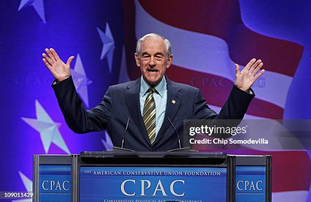 Rep. Ron Paul addresses the Conservative Political Action Conference at the Marriott Wardman Park February 11, 2011 in Washington, DC. A dozen...