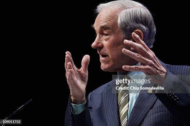 Rep. Ron Paul addresses the Conservative Political Action Conference at the Marriott Wardman Park February 11, 2011 in Washington, DC. A dozen...