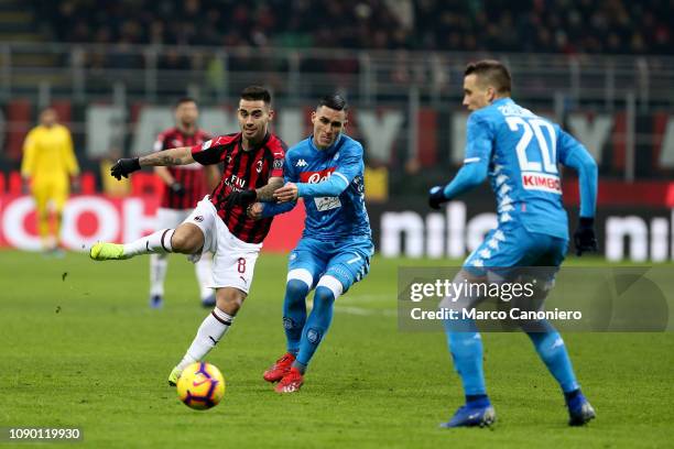 Jose Maria Callejon of Ssc Napoli and Suso of Ac Milan in action during the Serie A football match between Ac Milan and Ssc Napoli. The match end in...