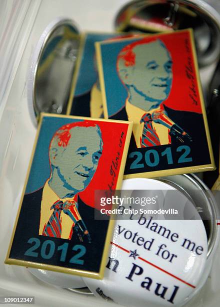 Political buttons featuring Rep. Ron Paul are for sale at the Conservative Political Action Conference at the Marriott Wardman Park February 11, 2011...