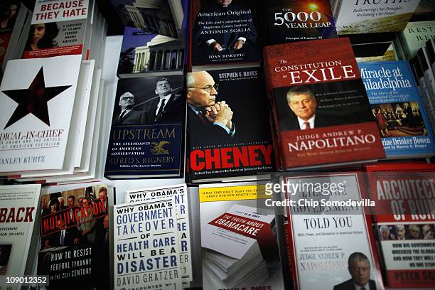 Politically conservative books, many of them featuring presidential hopefuls, are for sale at the Conservative Political Action Conference at the...