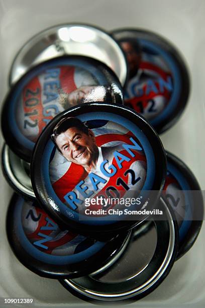 Political buttons featuring former President Ronald Reagan are for sale at the Conservative Political Action Conference at the Marriott Wardman Park...