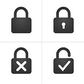 Lock Icons with keyhole cross and checkmark, Vector illustration isolated on white background.
