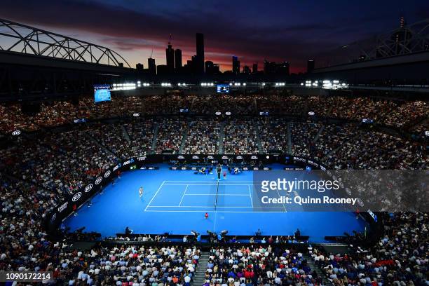 General view inside Rod Laver Arena during the Men's Singles Final match between Novak Djokovic of Serbia and Rafael Nadal of Spain during day 14 of...