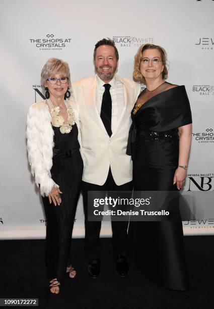 Rita Moreno, Terry Fator and Angie Fiore Fator arrive at Nevada Ballet Theater's 35th Annual Black And White Ball at Aria on January 26, 2019 in Las...