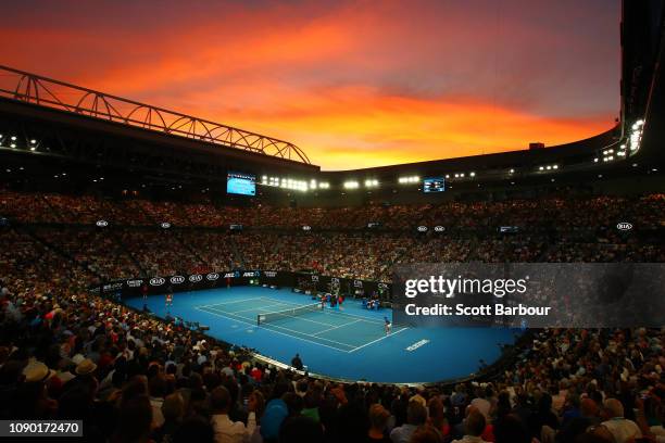 General view inside Rod Laver Arena during the Men's Singles Final match between Novak Djokovic of Serbia and Rafael Nadal of Spain during day 14 of...