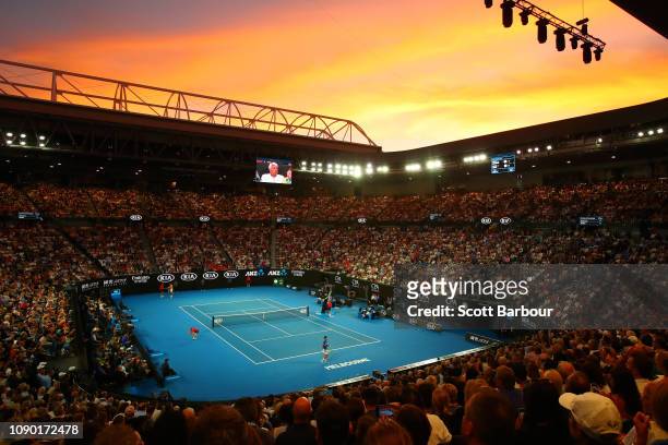General view inside Rod Laver Arena during the Men's Singles Final match between Novak Djokovic of Serbia and Rafael Nadal of Spain during day 14 of...