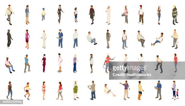 isometric people bold color - service occupation stock illustrations