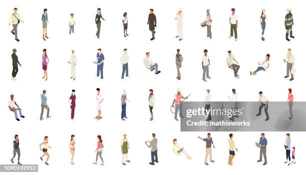 isometric people subtle color - asian child ipad stock illustrations