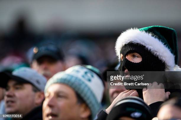 Philadelphia Eagles fan wears a ski mask during the game against the Houston Texans at Lincoln Financial Field on December 23, 2018 in Philadelphia,...