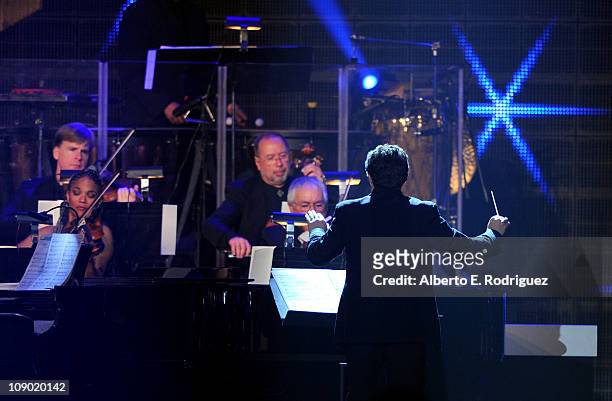 Conductor Doug Besterman performs onstage at the 2011 MusiCares Person of the Year Tribute to Barbra Streisand held at the Los Angeles Convention...