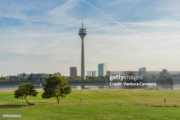 rhine tower in düsseldorf - river rhine stock pictures, royalty-free photos & images
