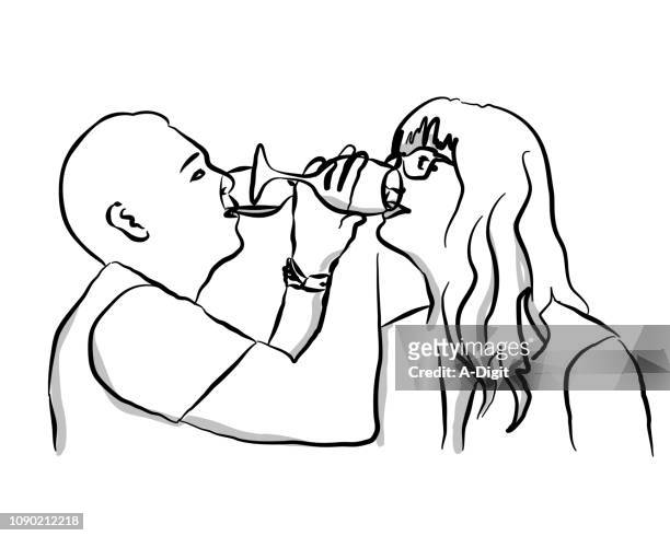 romantic wine sipping - monacle glasses stock illustrations
