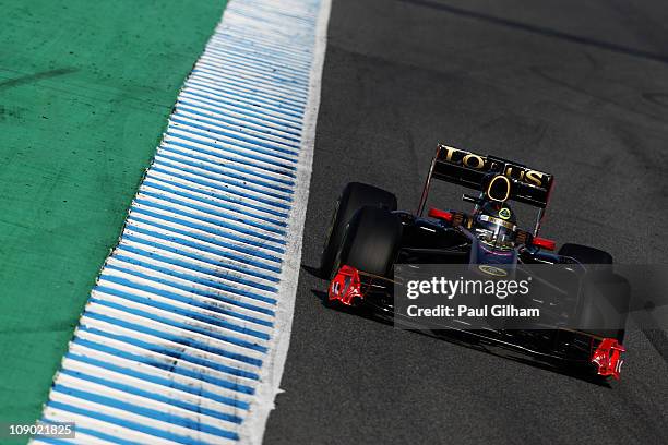 Nick Heidfeld of Germany drives the Lotus Renault during day three of winter testing at the Circuito de Jerez on February 12, 2011 in Jerez de la...