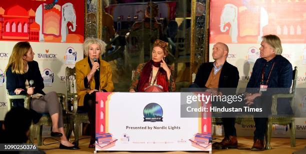 Icelandic writer Einar Kárason, Norwegian writer Hanne Ørstavik, Laura Lindstedt and Martin Gelin in conversation with Karin Pettersson during...