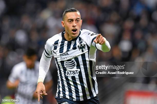 Rogelio Funes Mori of Monterrey celebrates after scoring his team’s third goal during the first round match between Monterrey and Pachuca as part of...