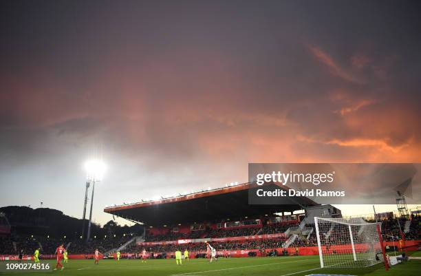 General view inside the stadium during the La Liga match between Girona FC and FC Barcelona at Montilivi Stadium on January 27, 2019 in Girona, Spain.
