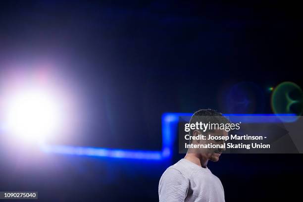 Javier Fernandez of Spain performs in the Gala Exhibition during day five of the ISU European Figure Skating Championships at Minsk Arena on January...