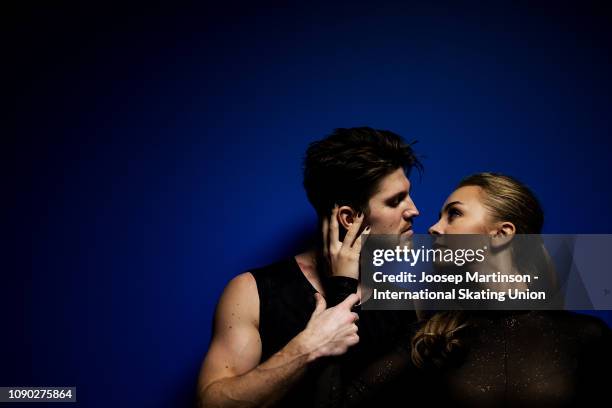 Alexandra Stepanova and Ivan Bukin of Russia pose for a photo during day five of the ISU European Figure Skating Championships at Minsk Arena on...