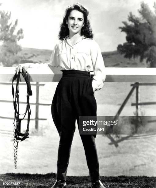 Elizabeth Taylor on the film set of ' National Velvet', directed by Clarence Brown in 1944.