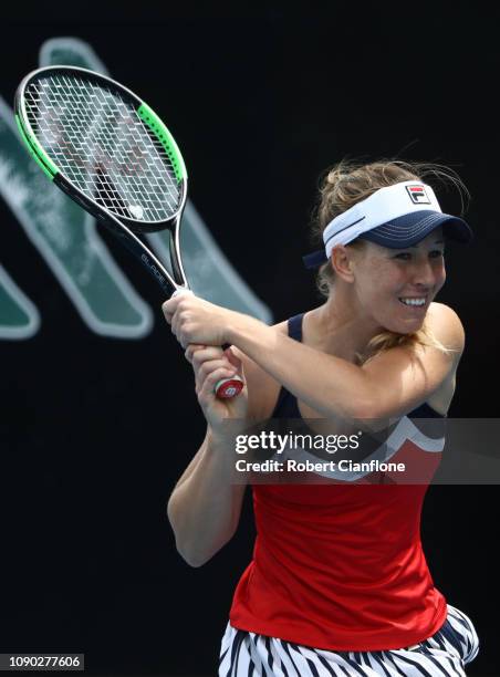 Olivia Rogowska of Australia plays a shot during her singles match against Alison Bai of Australia during day two of the 2019 Hobart International at...