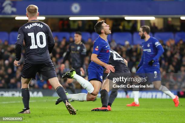 Cesar Azpilicueta of Chelsea is fouled by Sam Hutchinson of Sheffield Wednesday and a penalty is awarded to Chelsea during the FA Cup Fourth Round...