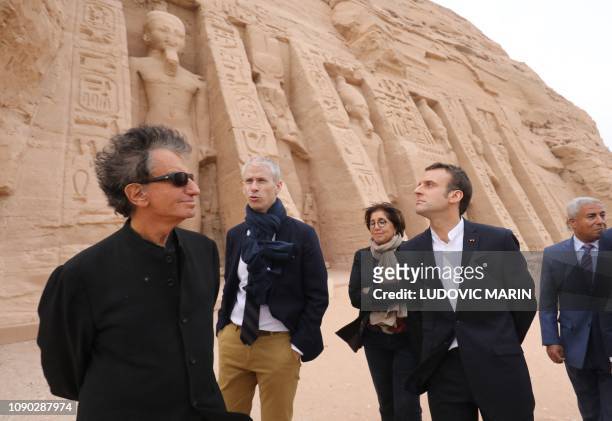 French President Emmanuel Macron , accompanied by President of the French Institute of the Arab World Jack Lang, French Culture Minister Franck...