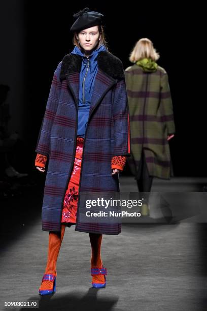 Model walks the runway 'Steps AW 19/20' during the Juan Vidal fashion show at the Madrid Mercedes Benz Fashion Week Autumn/Winter 2019-2020 on...