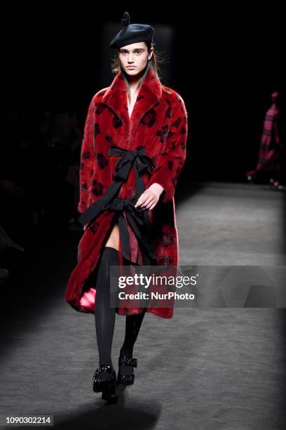 Model walks the runway 'Steps AW 19/20' during the Juan Vidal fashion show at the Madrid Mercedes Benz Fashion Week Autumn/Winter 2019-2020 on...