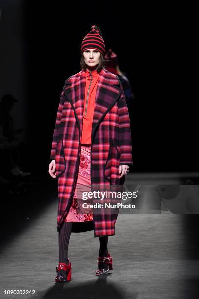 Model walks the runway 'Steps AW 19/20' during the Juan Vidal fashion show at the Madrid Mercedes Benz Fashion Week Autumn/Winter 2019-2020 on...