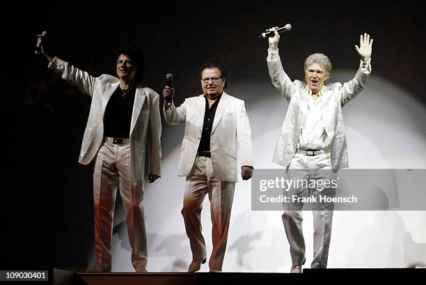 Singer Olaf Malolepski, Manfred Durban and Bernd Hengst of the German band Flippers performs live during a concert at the O2 World on February 12,...