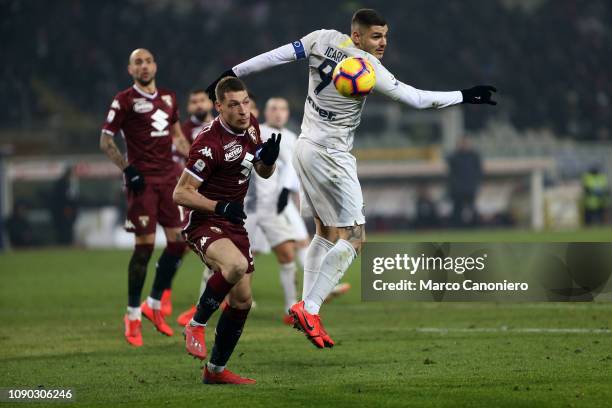 Andrea Belotti of Torino FC and Mauro Icardi of Fc Internazionale in action during the Serie A football match between Torino Fc and Fc...